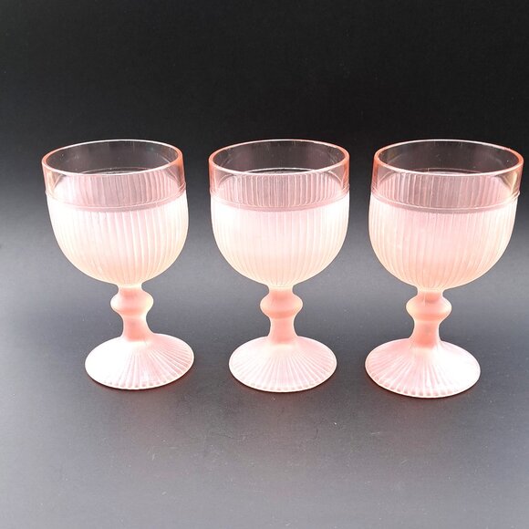 Vintage Set of 3 Light Pink Frosted & Ribbed Cordial/Wine Glasses - Picture 1 of 6
